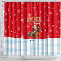Turkey Christmas Shower Curtain with Santa on Horse Red Snowflake Pattern and Crescent Star - Wonder Print Shop