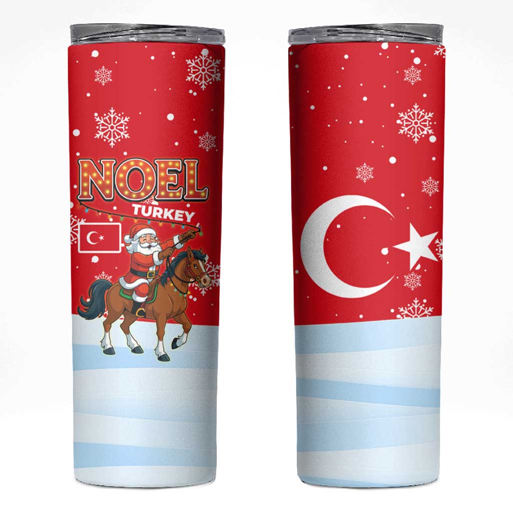 Turkey Christmas Skinny Tumbler with Santa on Horse Red Snowflake Pattern and Crescent Star - Wonder Print Shop