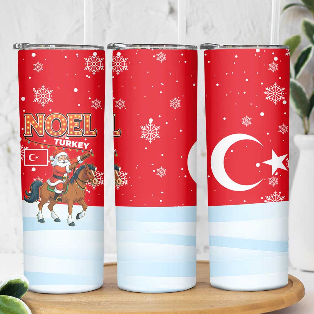 Turkey Christmas Skinny Tumbler with Santa on Horse Red Snowflake Pattern and Crescent Star - Wonder Print Shop