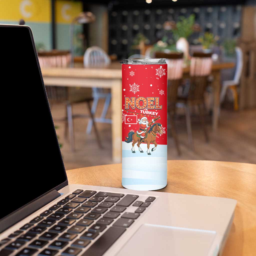 Turkey Christmas Skinny Tumbler with Santa on Horse Red Snowflake Pattern and Crescent Star - Wonder Print Shop