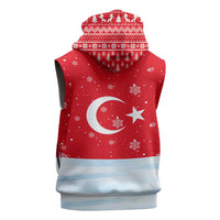 Turkey Christmas Sleeveless Hoodie with Santa on Horse Red Snowflake Pattern and Crescent Star - Wonder Print Shop