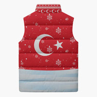 Turkey Christmas Sleeveless Puffer Jacket with Santa on Horse Red Snowflake Pattern and Crescent Star - Wonder Print Shop