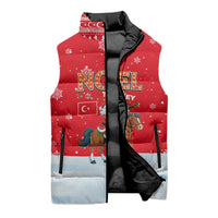Turkey Christmas Sleeveless Puffer Jacket with Santa on Horse Red Snowflake Pattern and Crescent Star - Wonder Print Shop