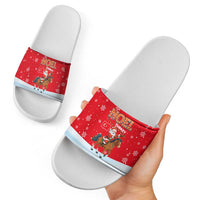 Turkey Christmas Slide Sandals with Santa on Horse Red Snowflake Pattern and Crescent Star - Wonder Print Shop