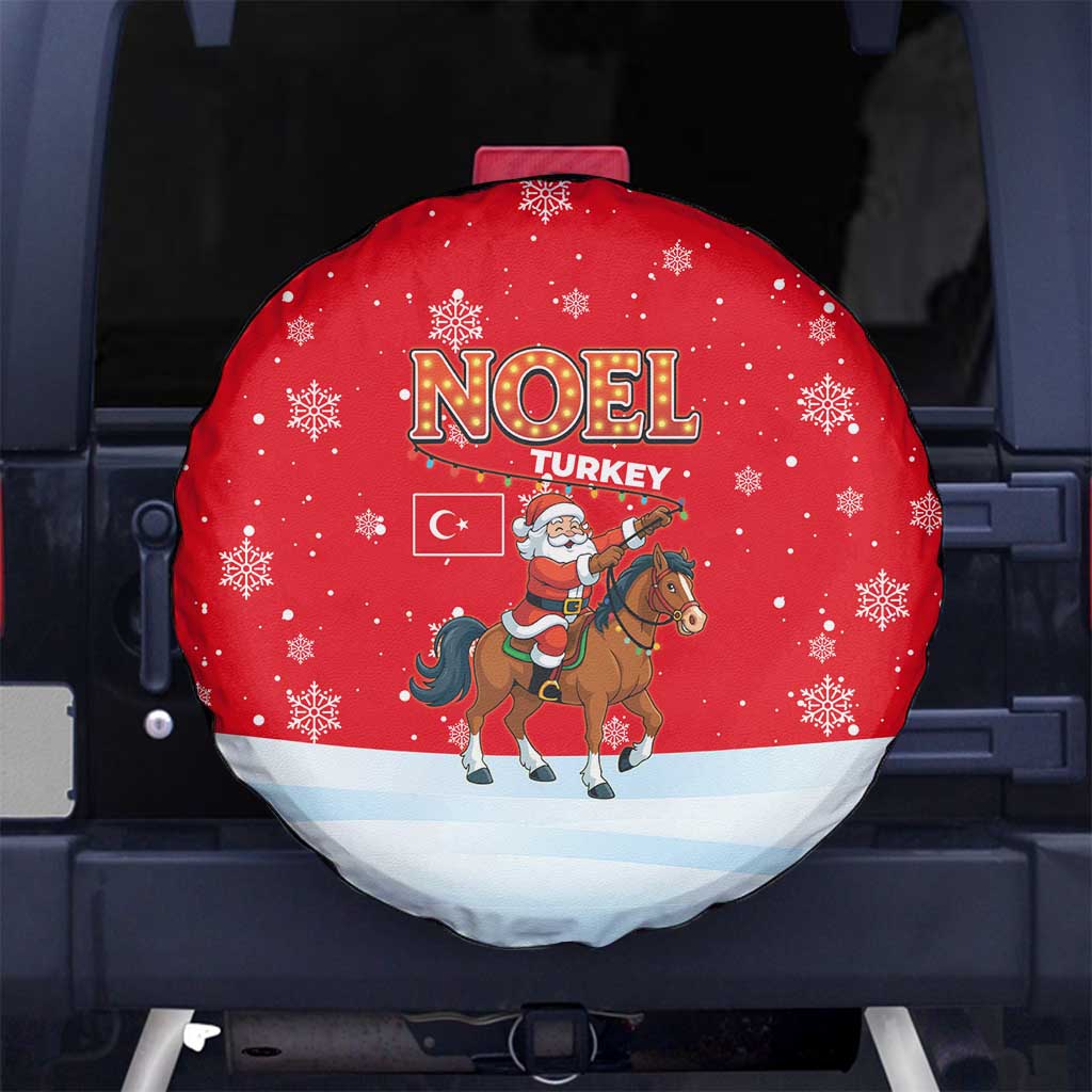 Turkey Christmas Spare Tire Cover with Santa on Horse Red Snowflake Pattern and Crescent Star - Wonder Print Shop