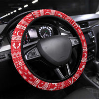 Turkey Christmas Steering Wheel Cover with Santa on Horse Red Snowflake Pattern and Crescent Star - Wonder Print Shop