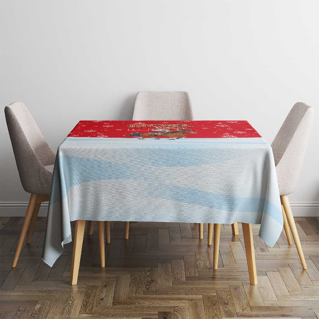 Turkey Christmas Tablecloth with Santa on Horse Red Snowflake Pattern and Crescent Star - Wonder Print Shop