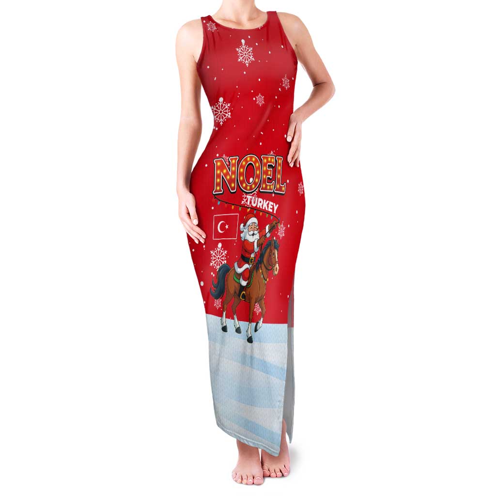 Turkey Christmas Tank Maxi Dress with Santa on Horse Red Snowflake Pattern and Crescent Star - Wonder Print Shop