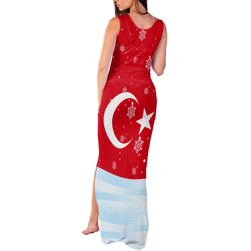 Turkey Christmas Tank Maxi Dress with Santa on Horse Red Snowflake Pattern and Crescent Star - Wonder Print Shop