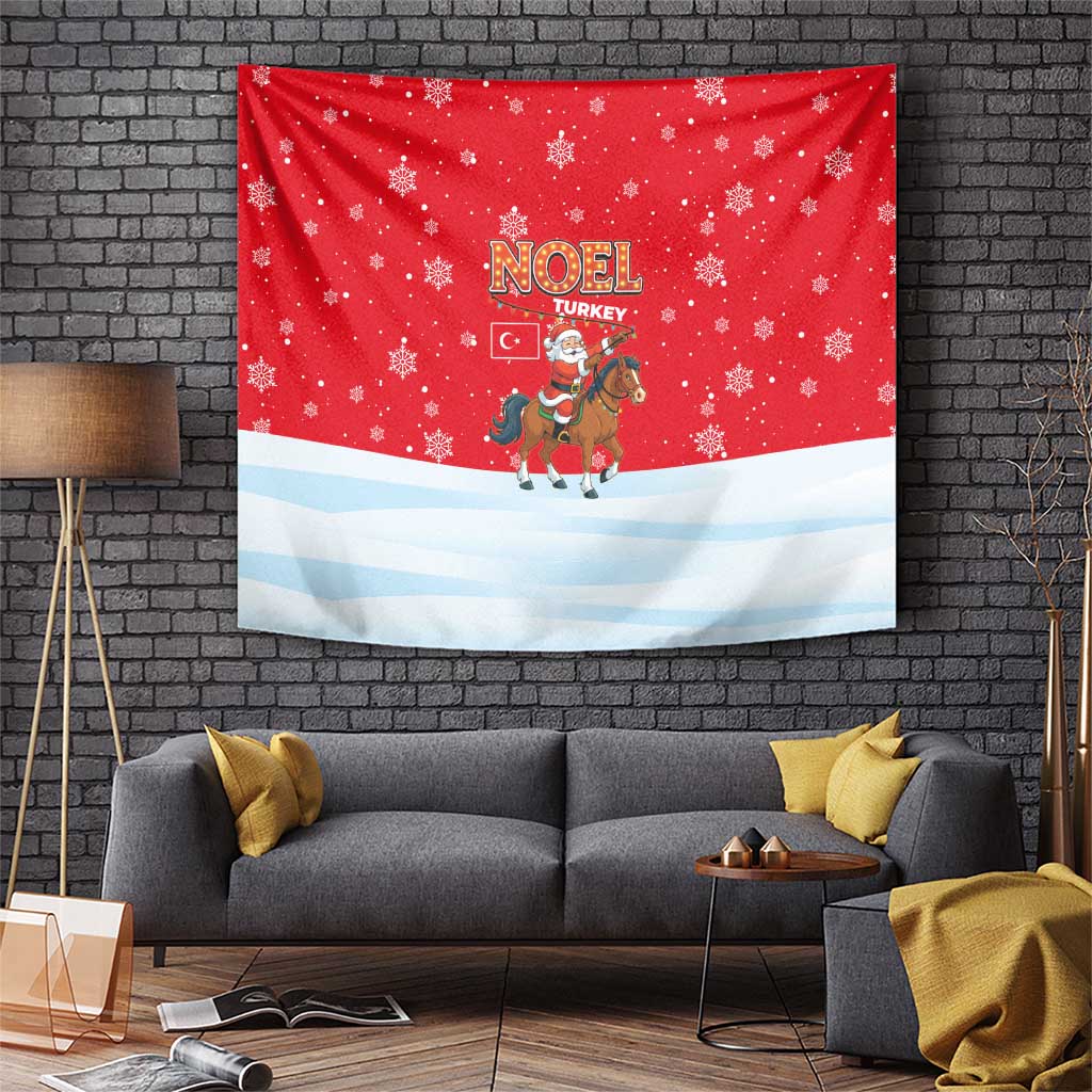 Turkey Christmas Tapestry with Santa on Horse Red Snowflake Pattern and Crescent Star - Wonder Print Shop