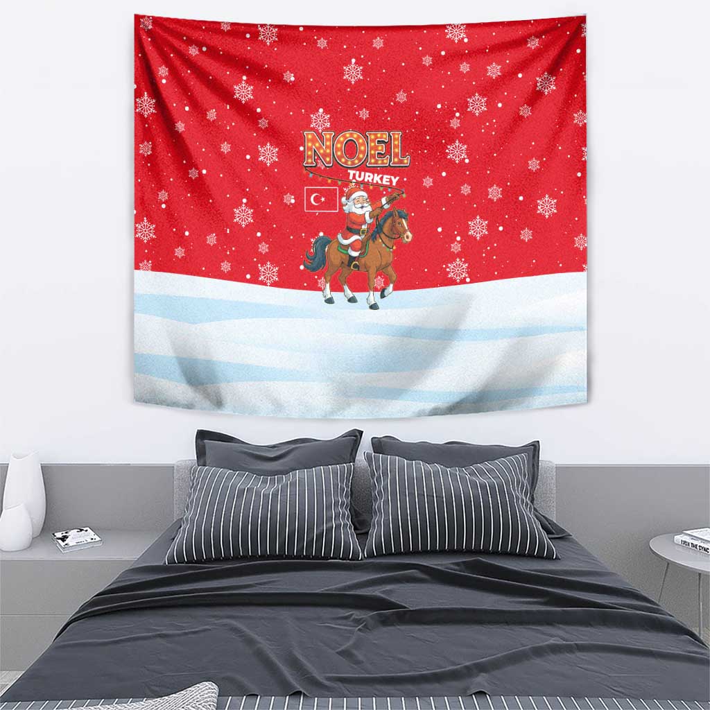 Turkey Christmas Tapestry with Santa on Horse Red Snowflake Pattern and Crescent Star - Wonder Print Shop