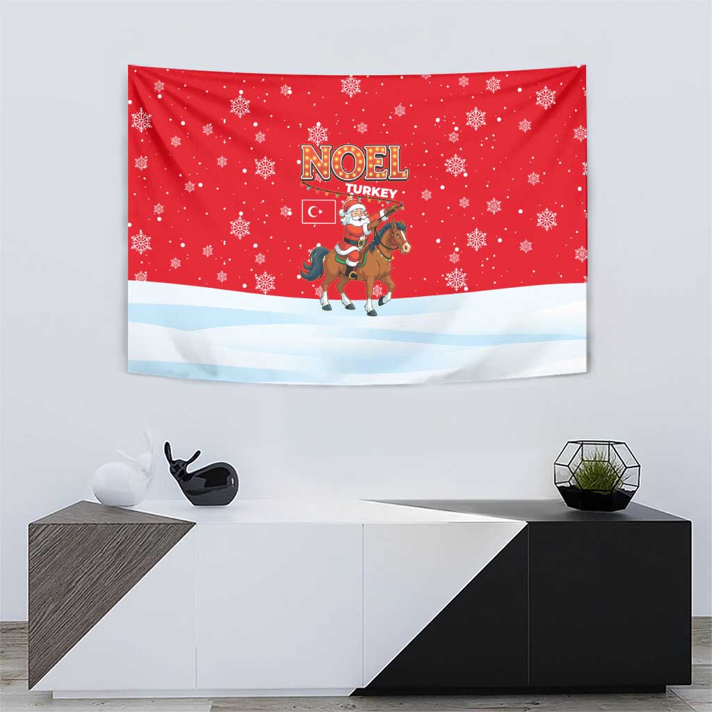 Turkey Christmas Tapestry with Santa on Horse Red Snowflake Pattern and Crescent Star - Wonder Print Shop