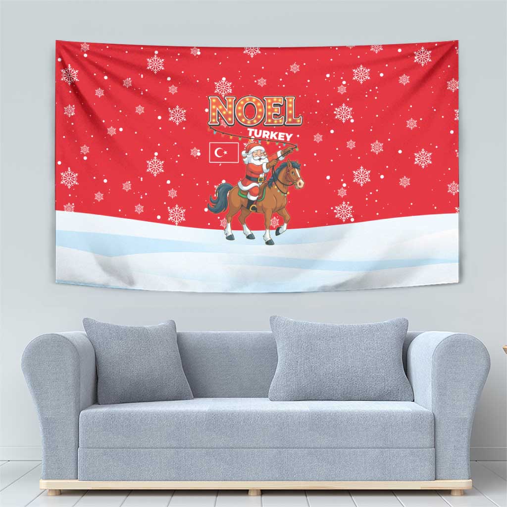 Turkey Christmas Tapestry with Santa on Horse Red Snowflake Pattern and Crescent Star - Wonder Print Shop