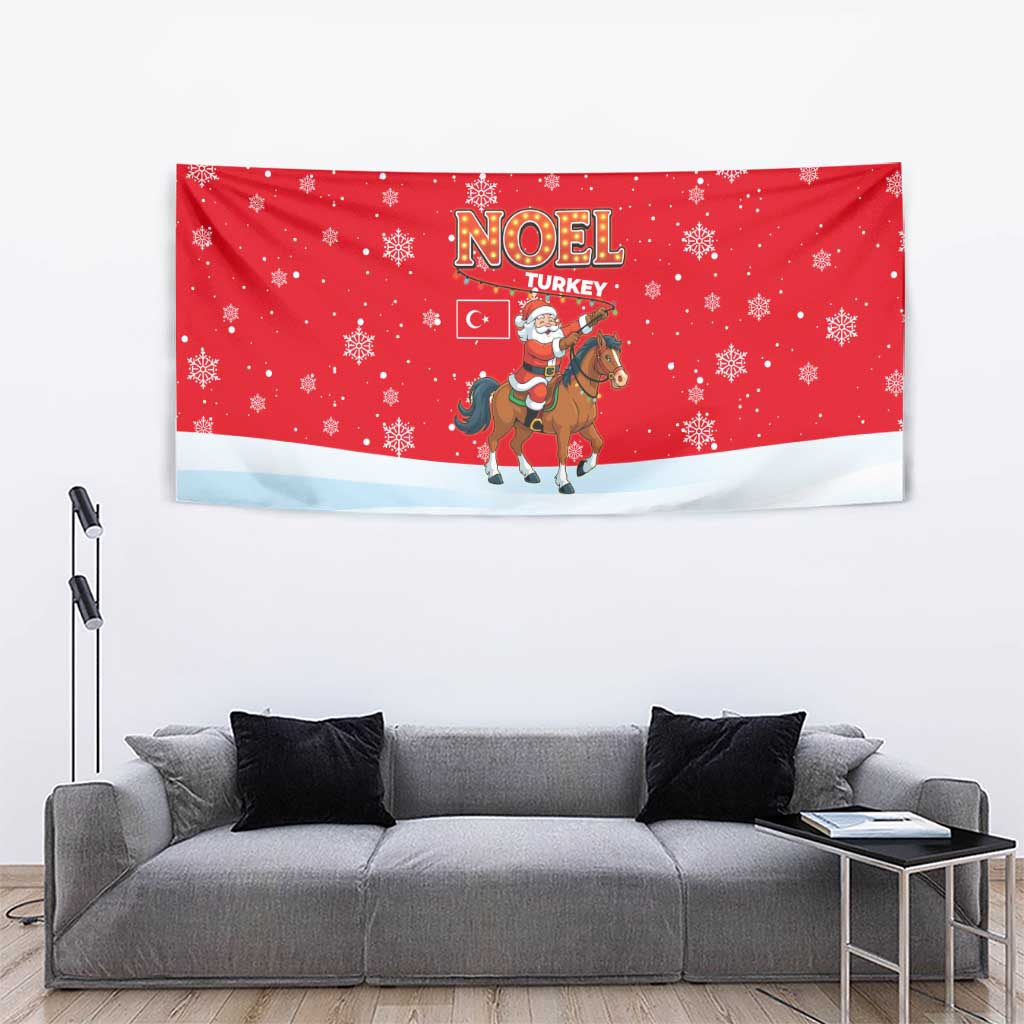 Turkey Christmas Tapestry with Santa on Horse Red Snowflake Pattern and Crescent Star - Wonder Print Shop