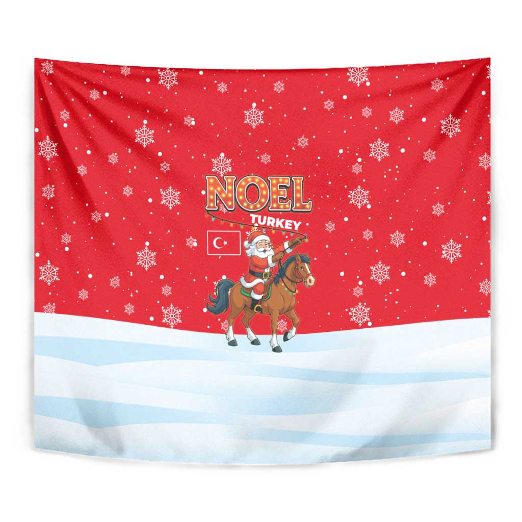 Turkey Christmas Tapestry with Santa on Horse Red Snowflake Pattern and Crescent Star - Wonder Print Shop