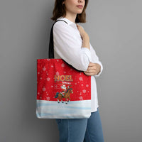 Turkey Christmas Tote Bag with Santa on Horse Red Snowflake Pattern and Crescent Star - Wonder Print Shop