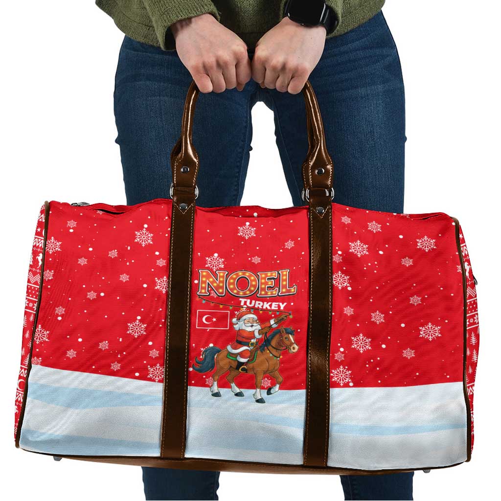 Turkey Christmas Travel Bag with Santa on Horse Red Snowflake Pattern and Crescent Star - Wonder Print Shop