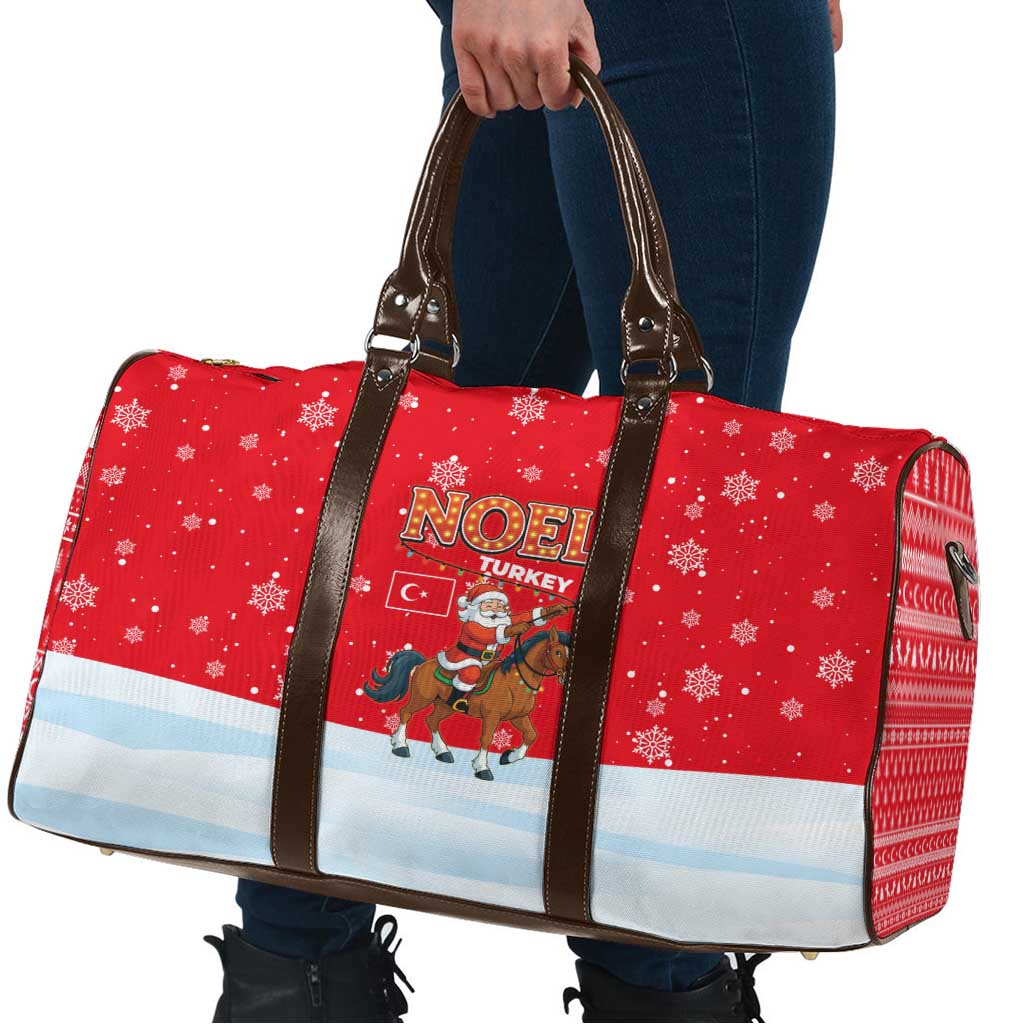 Turkey Christmas Travel Bag with Santa on Horse Red Snowflake Pattern and Crescent Star - Wonder Print Shop
