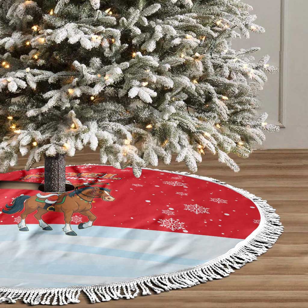 Turkey Christmas Tree Skirt with Santa on Horse Red Snowflake Pattern and Crescent Star - Wonder Print Shop