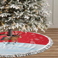 Turkey Christmas Tree Skirt with Santa on Horse Red Snowflake Pattern and Crescent Star - Wonder Print Shop