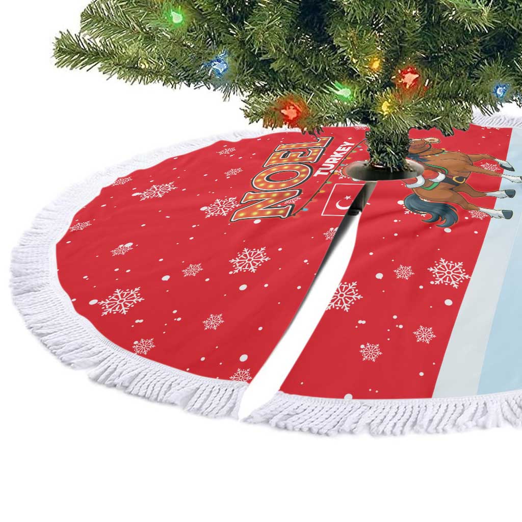 Turkey Christmas Tree Skirt with Santa on Horse Red Snowflake Pattern and Crescent Star - Wonder Print Shop