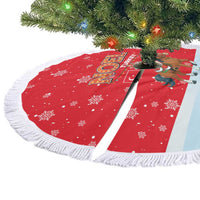 Turkey Christmas Tree Skirt with Santa on Horse Red Snowflake Pattern and Crescent Star - Wonder Print Shop