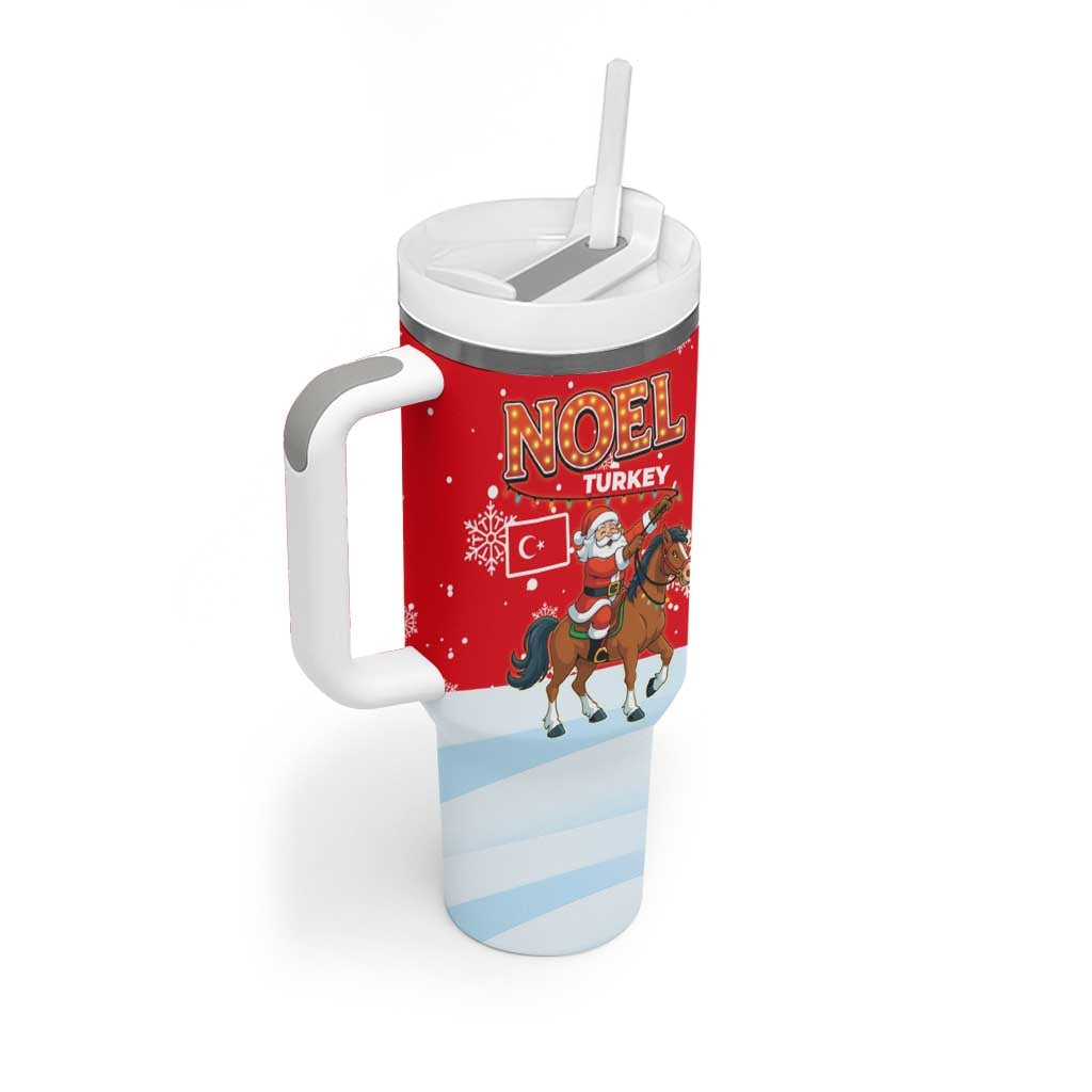 Turkey Christmas Tumbler With Handle with Santa on Horse Red Snowflake Pattern and Crescent Star - Wonder Print Shop