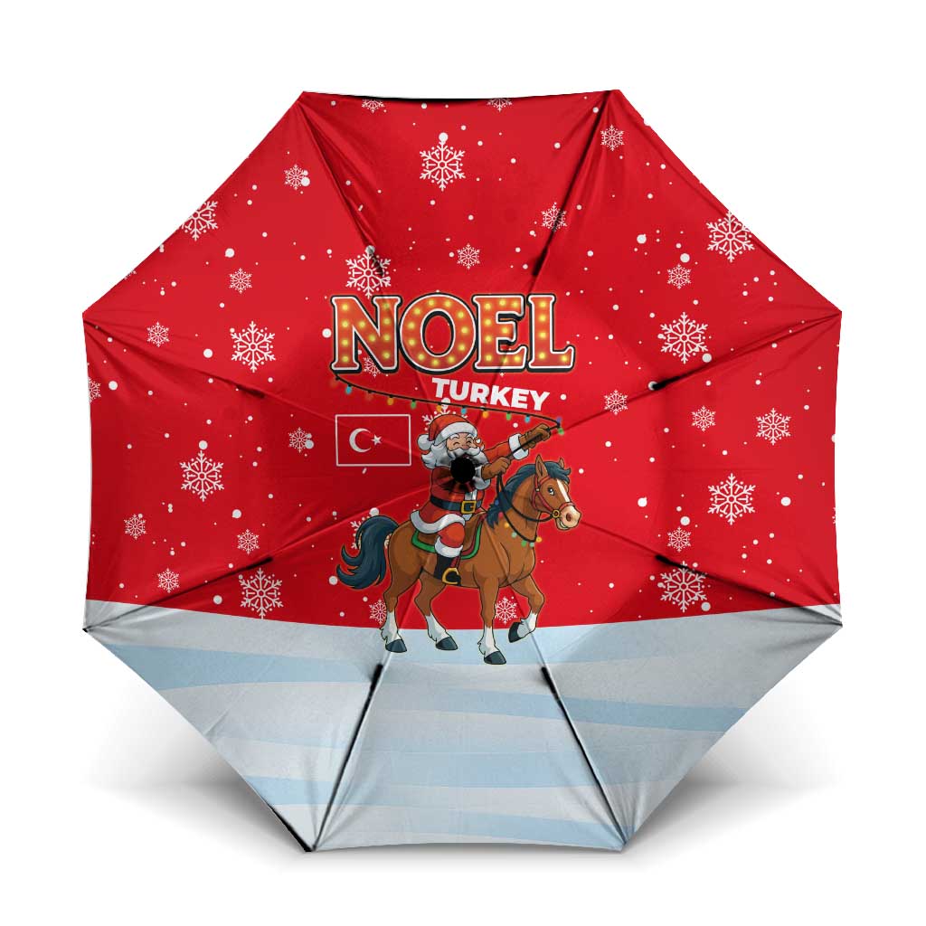 Turkey Christmas Umbrella with Santa on Horse Red Snowflake Pattern and Crescent Star - Wonder Print Shop