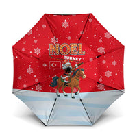 Turkey Christmas Umbrella with Santa on Horse Red Snowflake Pattern and Crescent Star - Wonder Print Shop