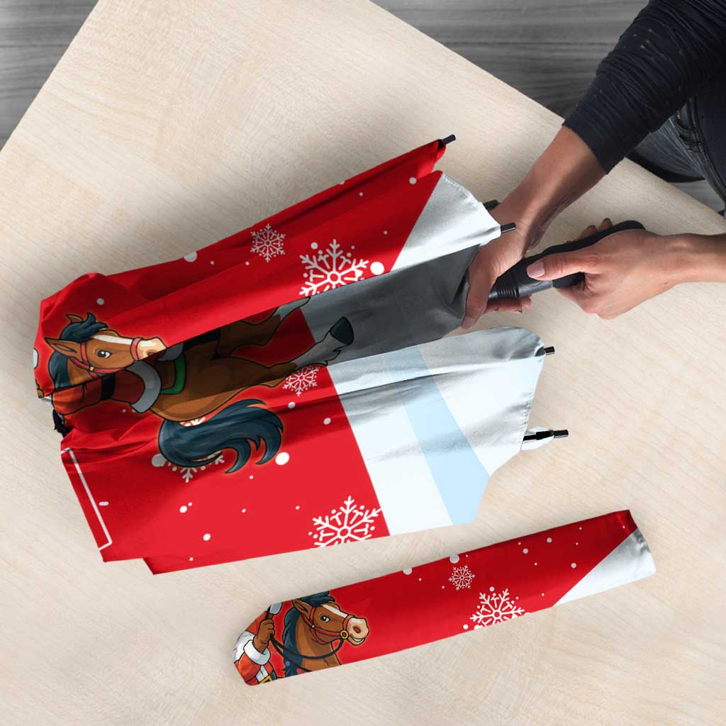 Turkey Christmas Umbrella with Santa on Horse Red Snowflake Pattern and Crescent Star - Wonder Print Shop