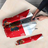 Turkey Christmas Umbrella with Santa on Horse Red Snowflake Pattern and Crescent Star - Wonder Print Shop