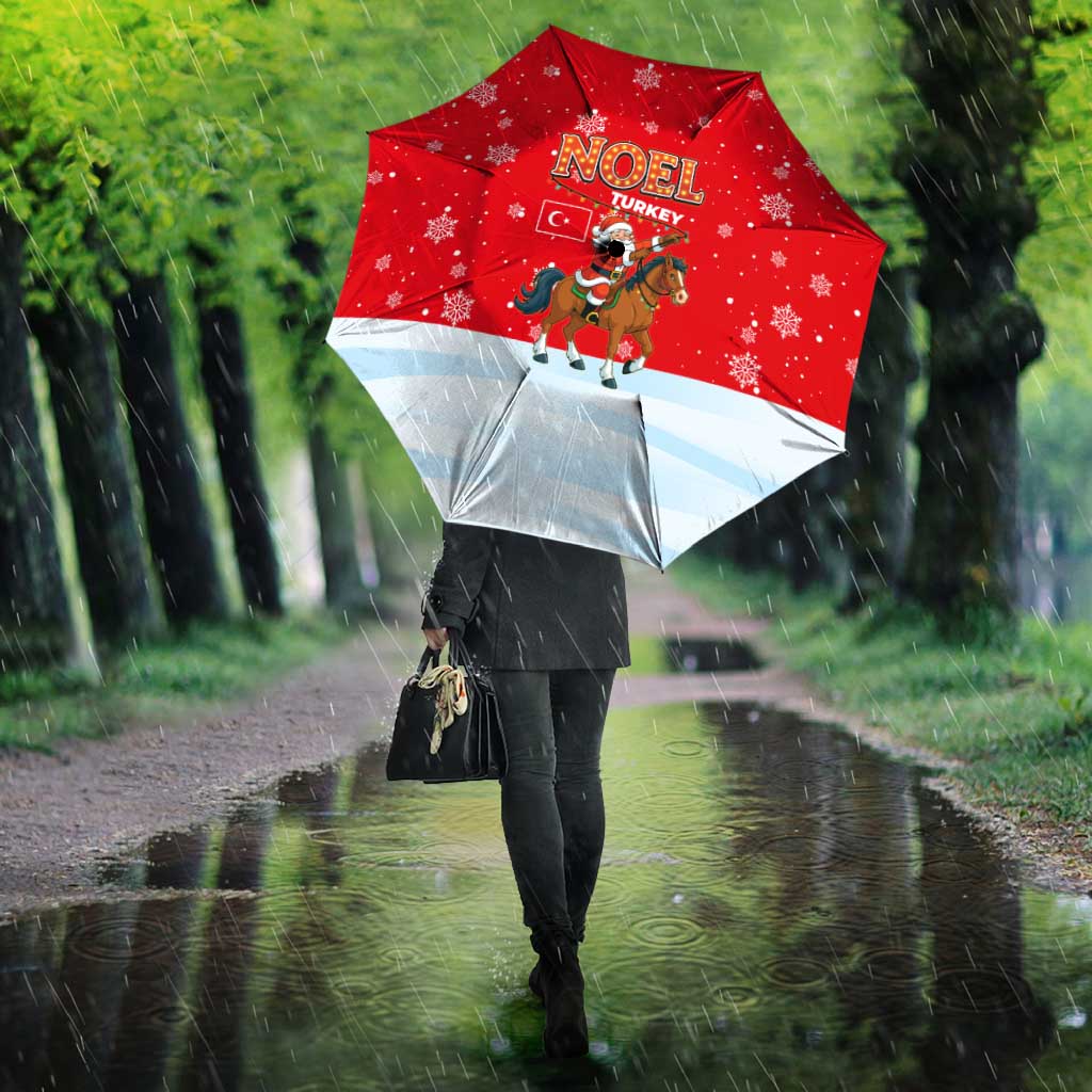 Turkey Christmas Umbrella with Santa on Horse Red Snowflake Pattern and Crescent Star - Wonder Print Shop