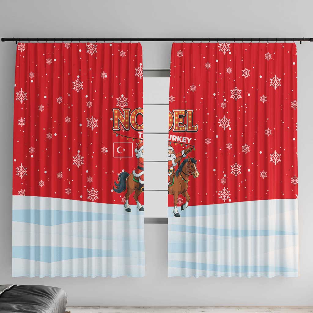 Turkey Christmas Window Curtain with Santa on Horse Red Snowflake Pattern and Crescent Star - Wonder Print Shop