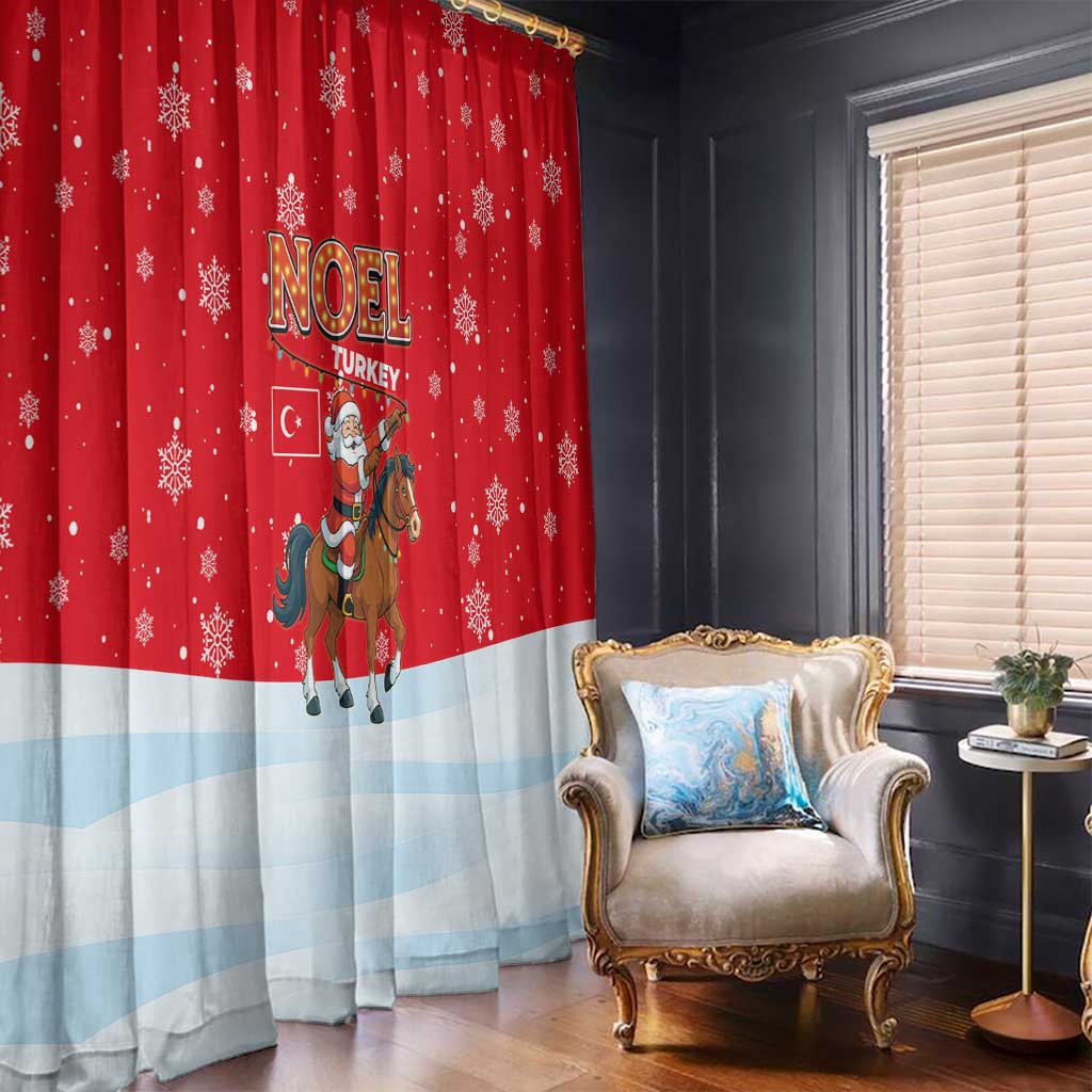 Turkey Christmas Window Curtain with Santa on Horse Red Snowflake Pattern and Crescent Star - Wonder Print Shop