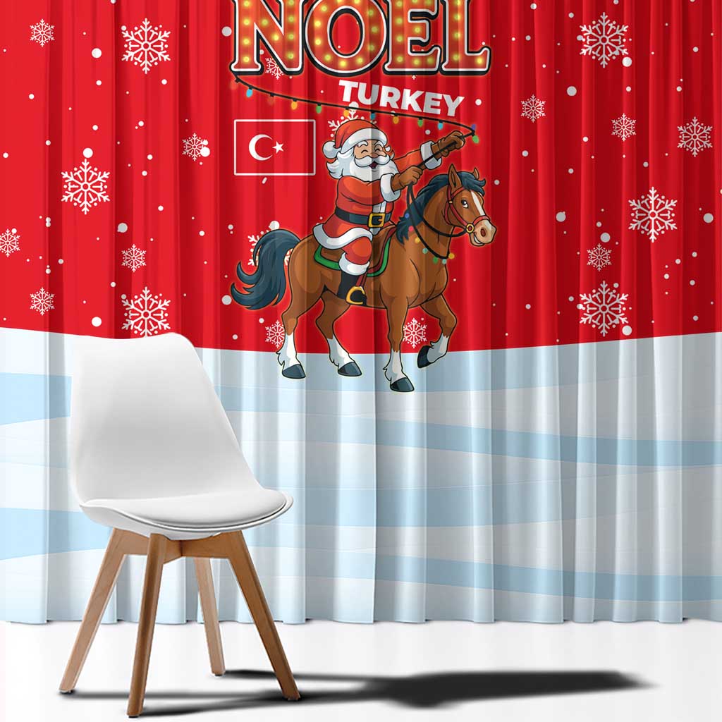 Turkey Christmas Window Curtain with Santa on Horse Red Snowflake Pattern and Crescent Star - Wonder Print Shop