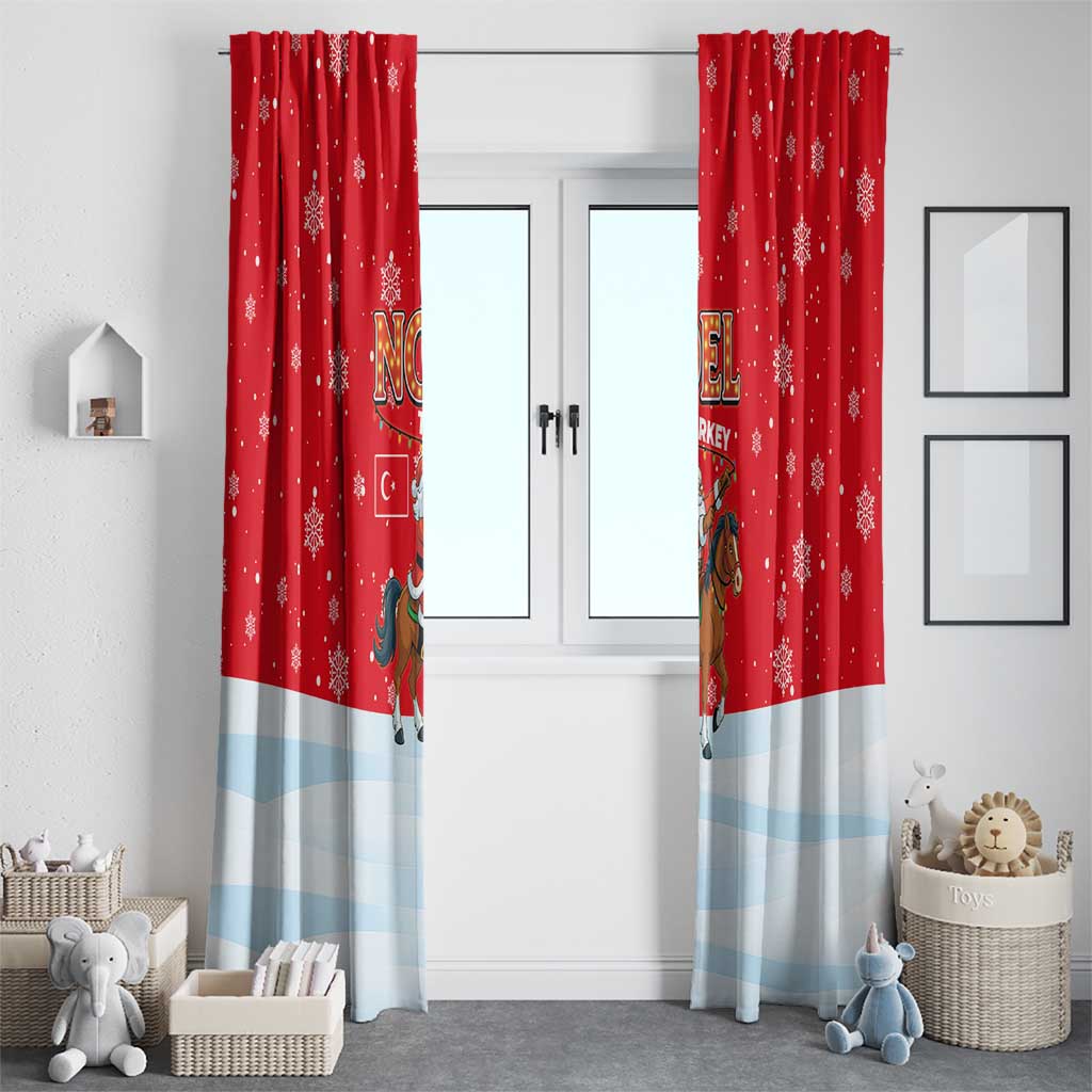 Turkey Christmas Window Curtain with Santa on Horse Red Snowflake Pattern and Crescent Star - Wonder Print Shop