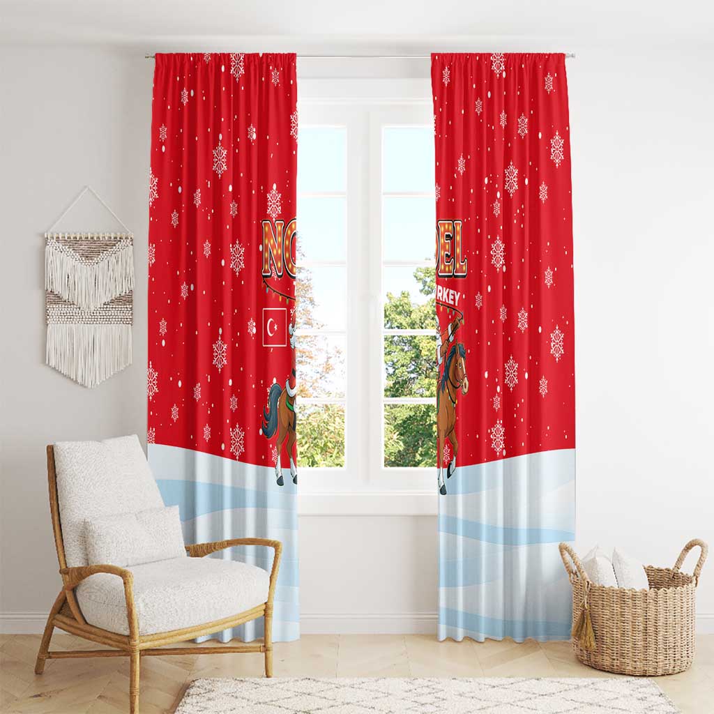 Turkey Christmas Window Curtain with Santa on Horse Red Snowflake Pattern and Crescent Star - Wonder Print Shop