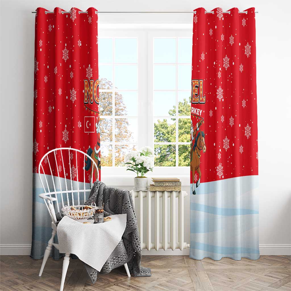 Turkey Christmas Window Curtain with Santa on Horse Red Snowflake Pattern and Crescent Star - Wonder Print Shop