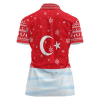 Turkey Christmas Women Polo Shirt with Santa on Horse Red Snowflake Pattern and Crescent Star - Wonder Print Shop