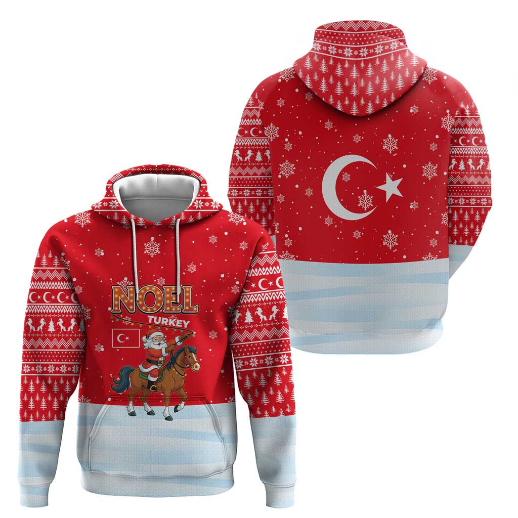 Turkey Christmas Zip Hoodie with Santa on Horse Red Snowflake Pattern and Crescent Star - Wonder Print Shop