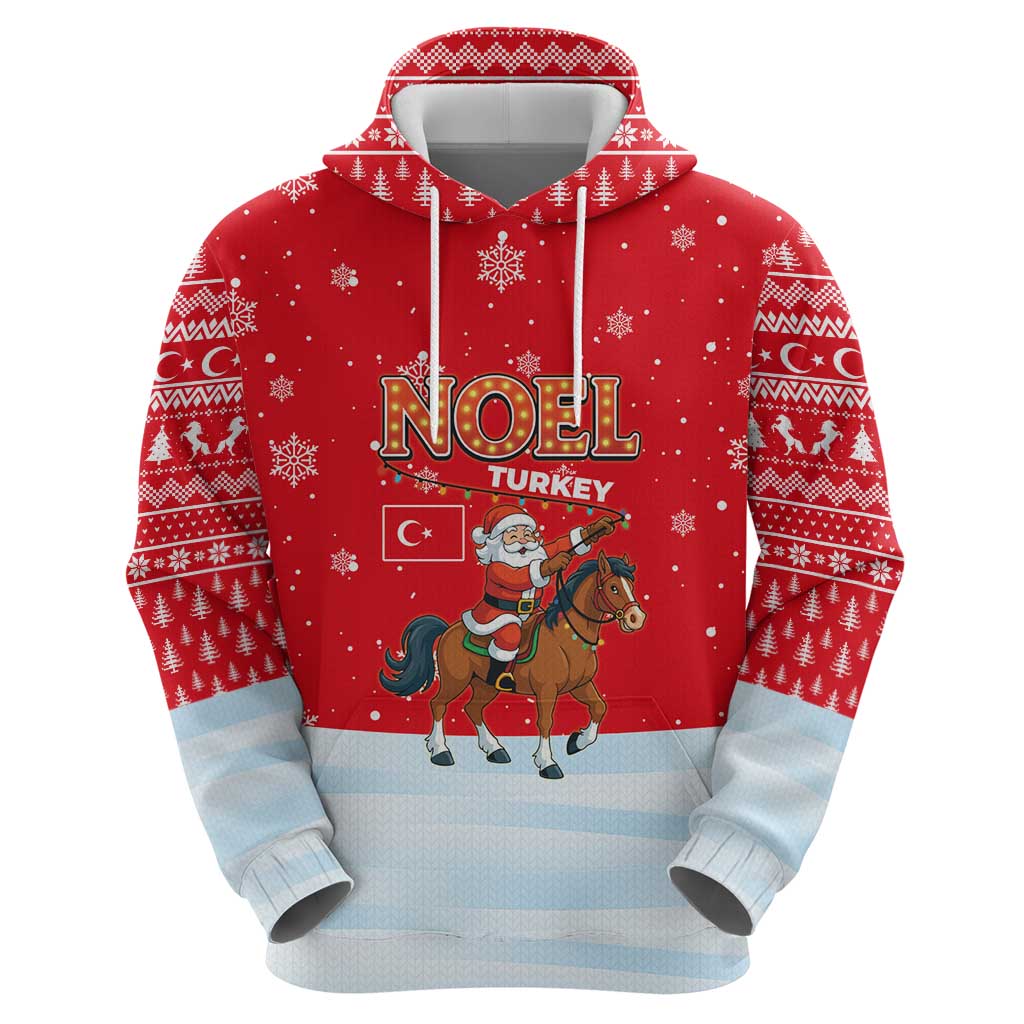 Turkey Christmas Zip Hoodie with Santa on Horse Red Snowflake Pattern and Crescent Star - Wonder Print Shop