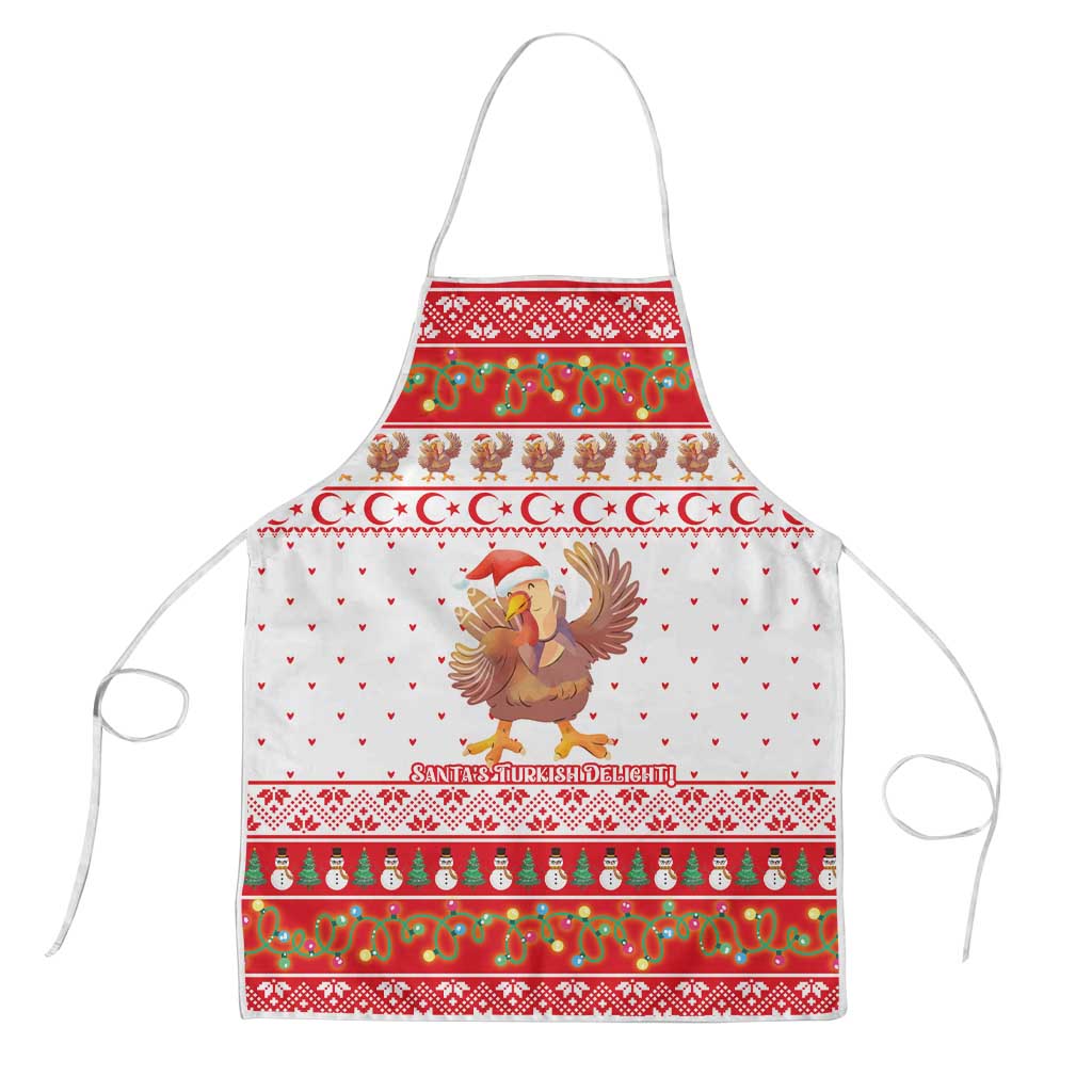 Turkey Christmas Apron with Santa Turkey Red Crescent Pattern Snowmen and Festive Lights - Wonder Print Shop