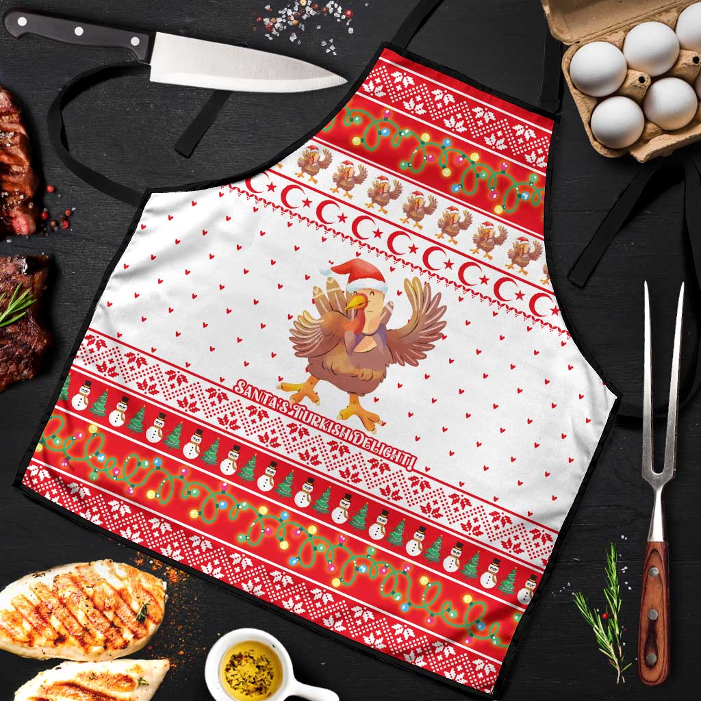 Turkey Christmas Apron with Santa Turkey Red Crescent Pattern Snowmen and Festive Lights - Wonder Print Shop
