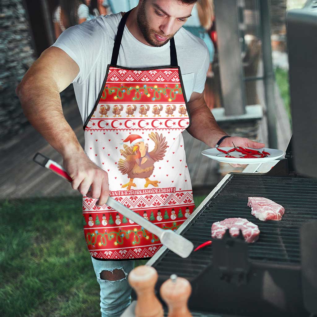 Turkey Christmas Apron with Santa Turkey Red Crescent Pattern Snowmen and Festive Lights - Wonder Print Shop
