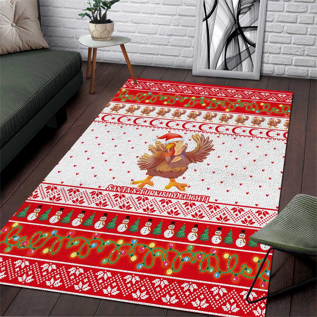 Turkey Christmas Area Rug with Santa Turkey Red Crescent Pattern Snowmen and Festive Lights - Wonder Print Shop