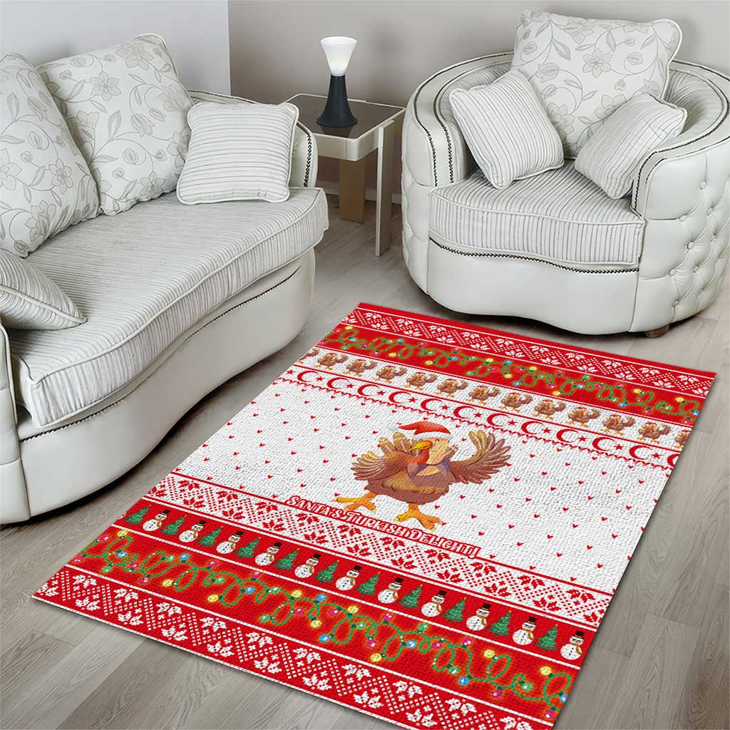 Turkey Christmas Area Rug with Santa Turkey Red Crescent Pattern Snowmen and Festive Lights - Wonder Print Shop