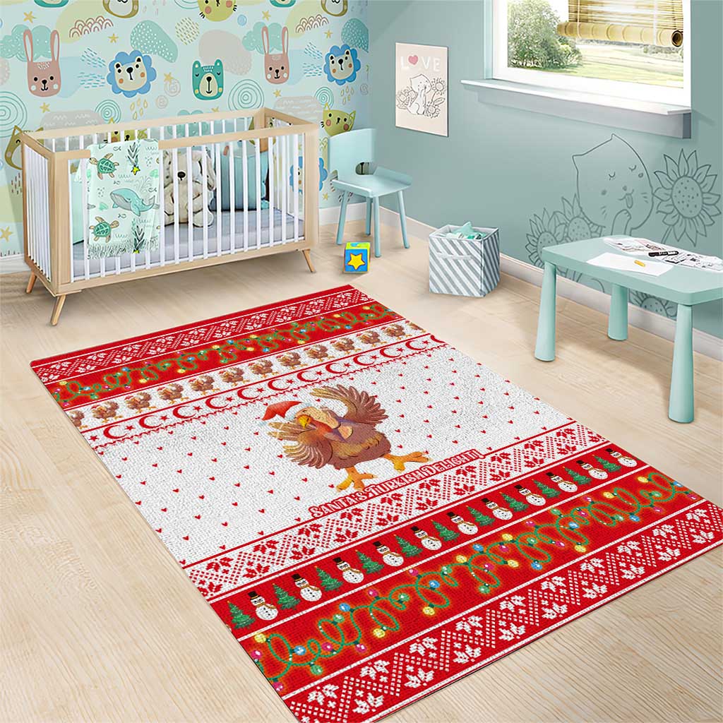 Turkey Christmas Area Rug with Santa Turkey Red Crescent Pattern Snowmen and Festive Lights - Wonder Print Shop