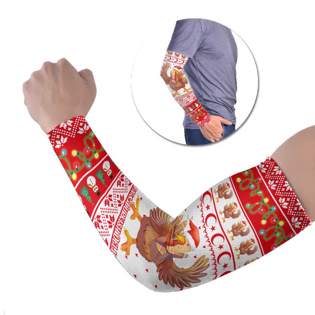 Turkey Christmas Arm Sleeves with Santa Turkey Red Crescent Pattern Snowmen and Festive Lights - Wonder Print Shop