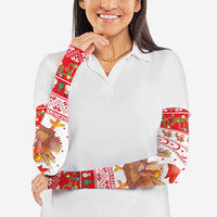 Turkey Christmas Arm Sleeves with Santa Turkey Red Crescent Pattern Snowmen and Festive Lights - Wonder Print Shop