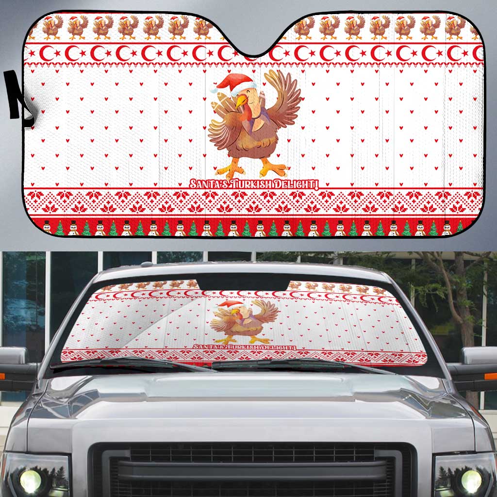 Turkey Christmas Auto Sun Shade with Santa Turkey Red Crescent Pattern Snowmen and Festive Lights - Wonder Print Shop